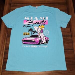 Miami Beach Blue Unisex Tee (Jerzees) Miami Vice Bee Spoof - Size Large
